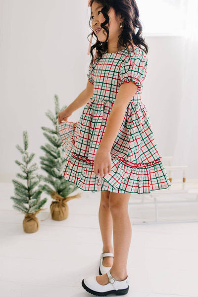 Aura Poplin Dress in Holiday Plaid | Girls Dress