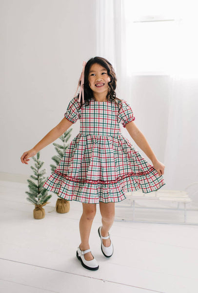 Aura Poplin Dress in Holiday Plaid | Girls Dress