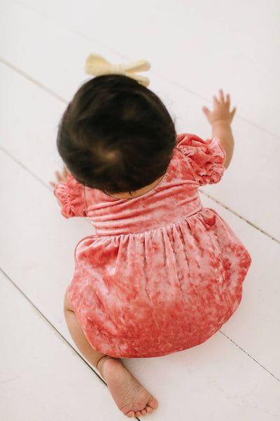 Quinn Romper in Pink Crushed Velvet | Baby Clothing