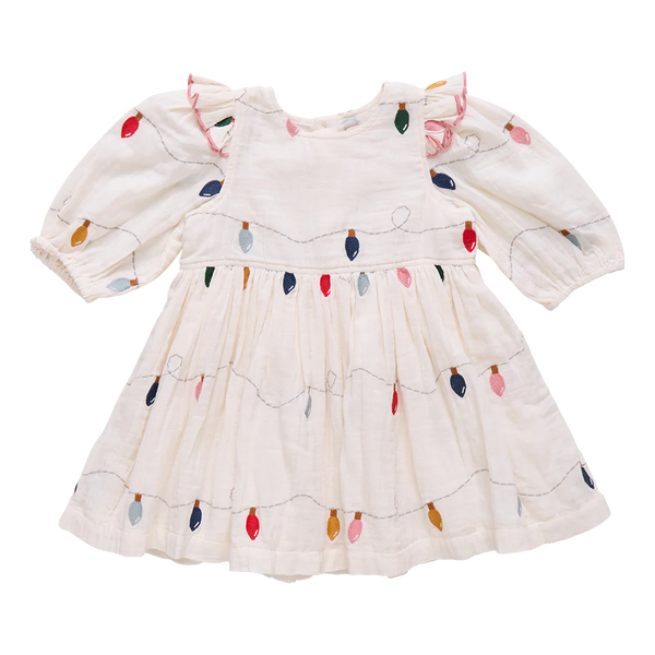 Girls Embroidery Brooke Dress- Christmas Lights