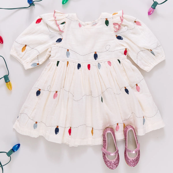 Girls Embroidery Brooke Dress- Christmas Lights