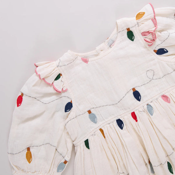 Girls Embroidery Brooke Dress- Christmas Lights