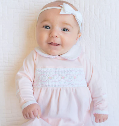 Abby and Alex Smocked Collared Footie - Pink