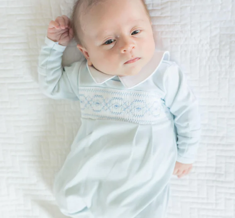 Abby and Alex Smocked Collared Footie - Blue