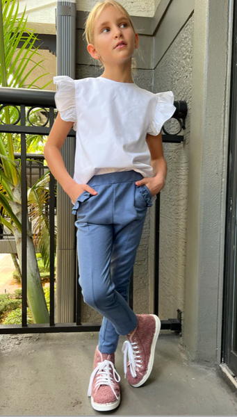 Ruffle Pocket Legging - Steel Blue