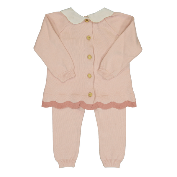 Scalloped Contrast Trim Knit Set- Blush