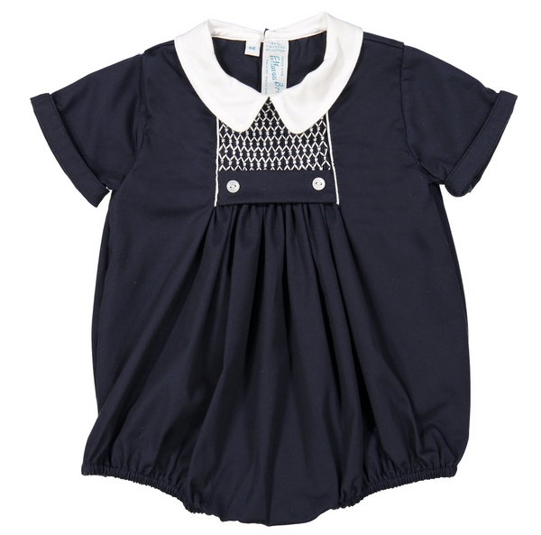 Chevron Smocked Creeper- Navy