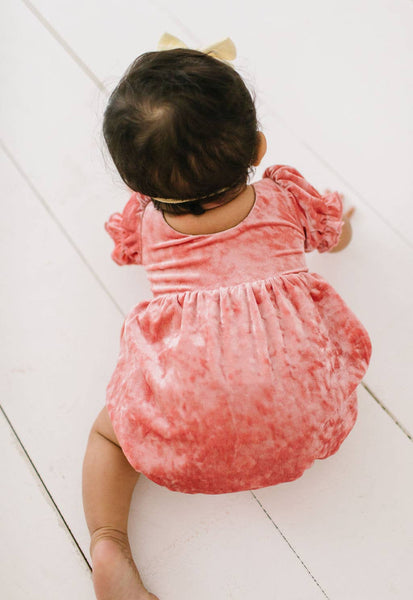 Quinn Romper in Pink Crushed Velvet | Baby Clothing