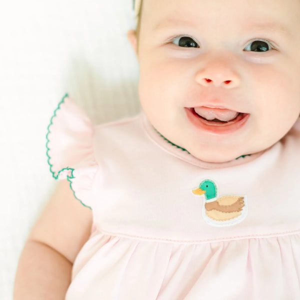 Mini Mallard Embroidered Flutters Bubble- Pink