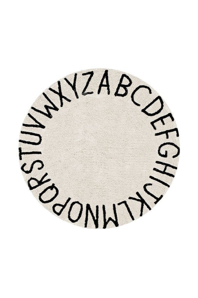 Washable Round Rug ABC Natural- Black