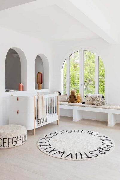 Washable Round Rug ABC Natural- Black