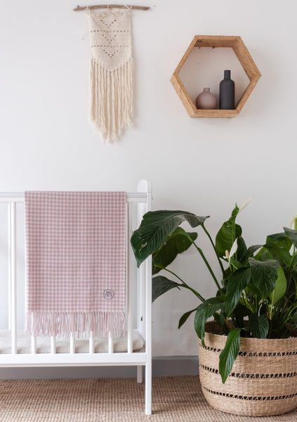 Super Soft Lambswool Baby Blanket in Dusky Pink Gingham