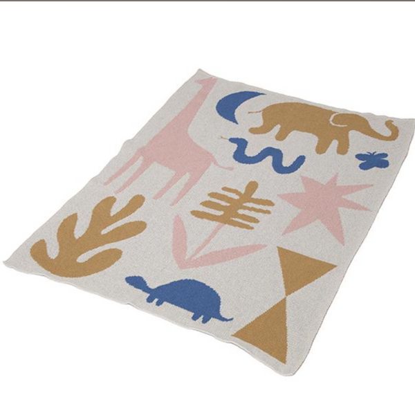 Eco Baby Wildlife Throw by Viscaya Wagner- Camo/Mid Blue/ Straw