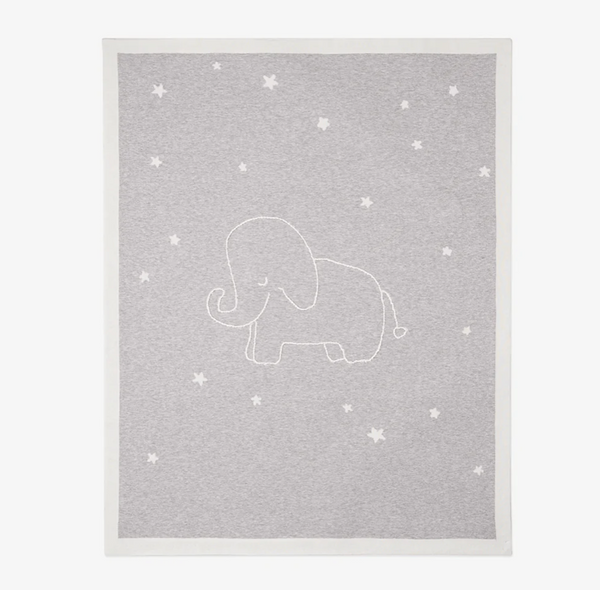 EMBROIDERED ELEPHANT STAR COTTON KNIT BABY BLANKET