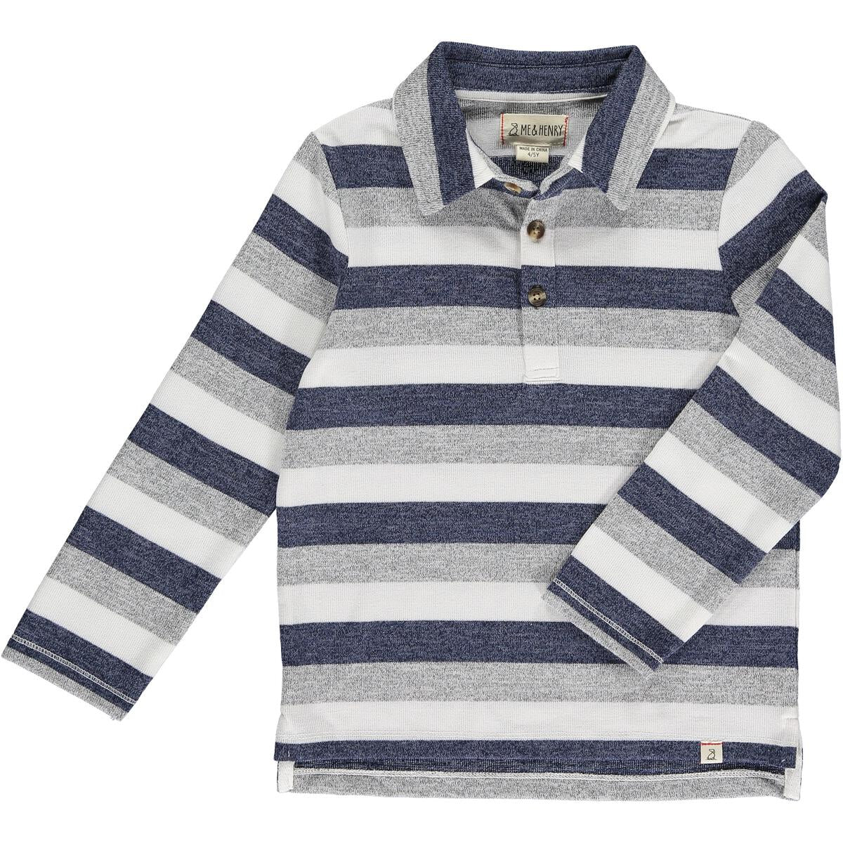 Harry Knitted polo- Blue/Grey/White Stripe