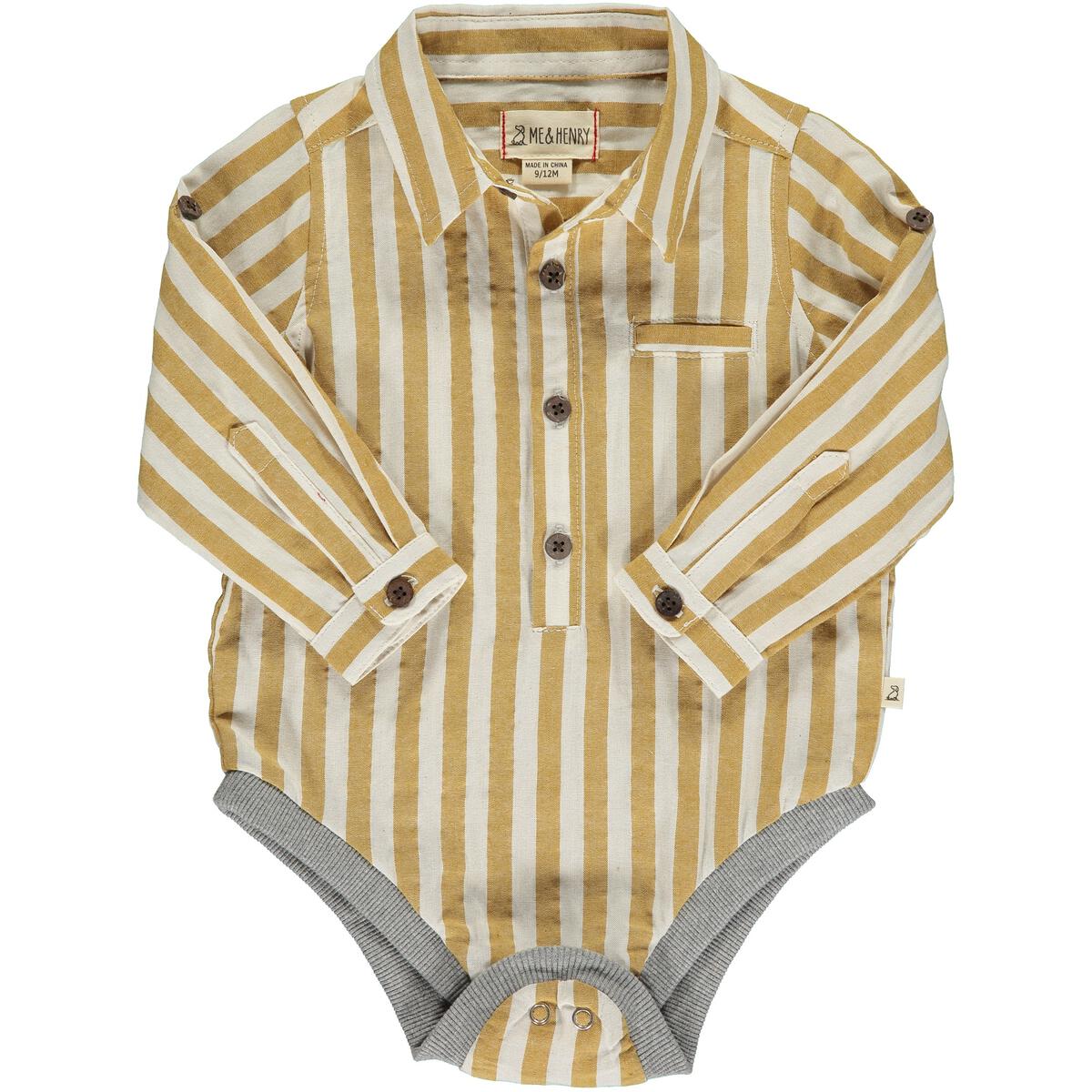 Jasper Woven onesie- Gold stripe