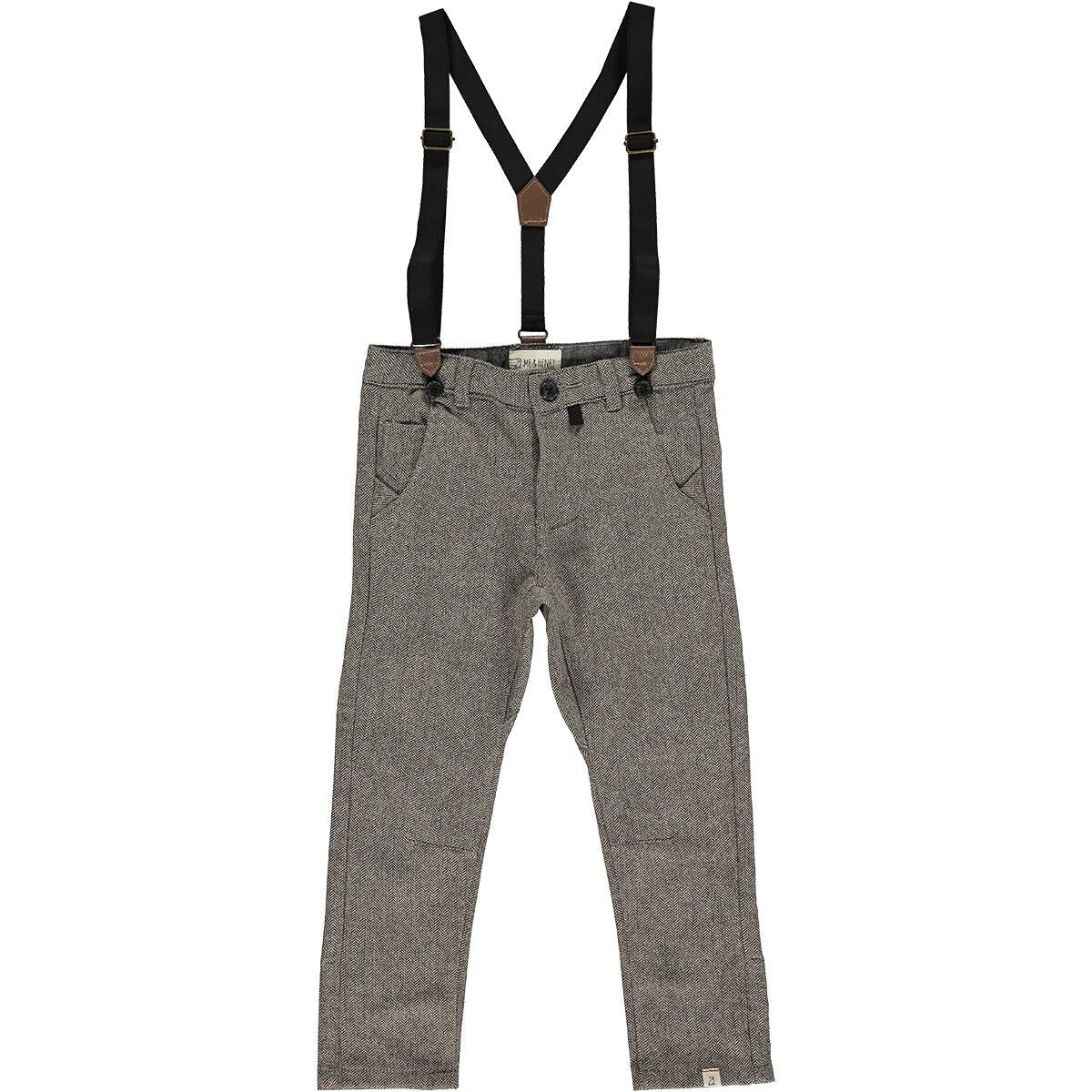 Pants with Suspenders- Brown Herringbone