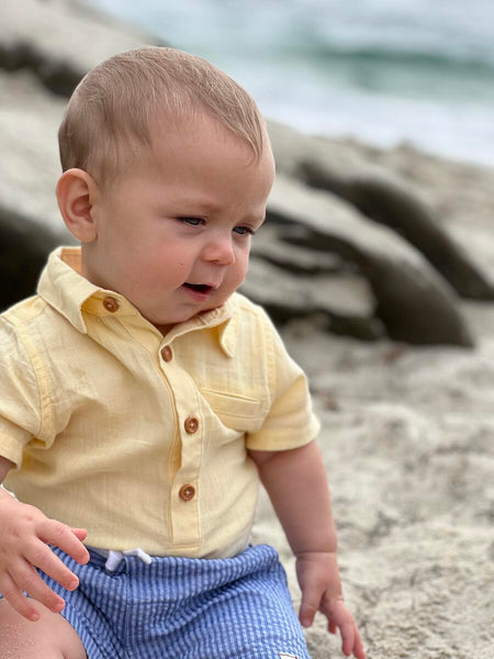 Helford- Yellow woven onesie