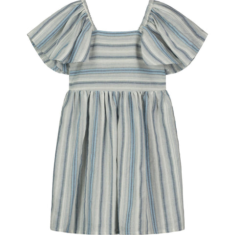 Hallie Dress- Blue Mini Multi Stripe