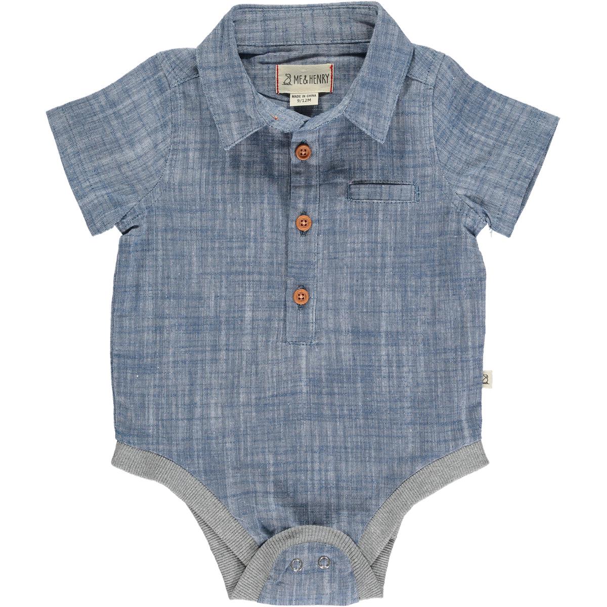 Helford- Blue Heathered Woven Onesie