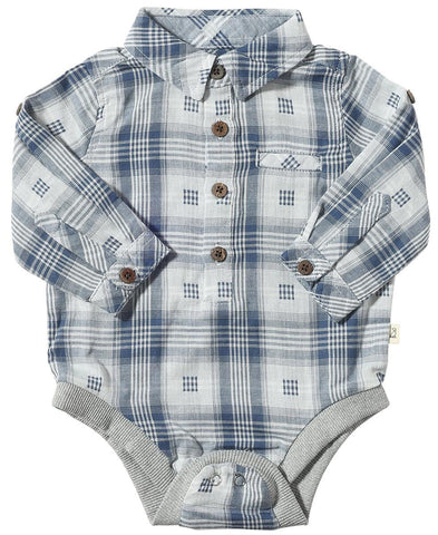 Jasper Woven Onesie- Blue Plaid