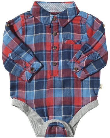 Jasper Woven Onesie- Navy/Red Plaid