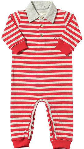 Kingston Polo Romper- Red/Beige Stripe