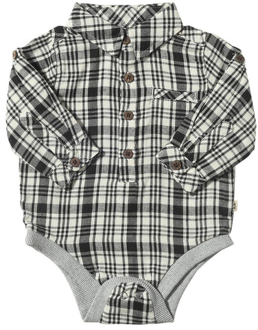 Jasper Woven Onesie- Black/White Plaid