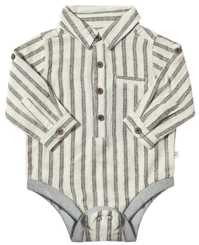 Jasper Woven Onesie- Black Cream Stripe