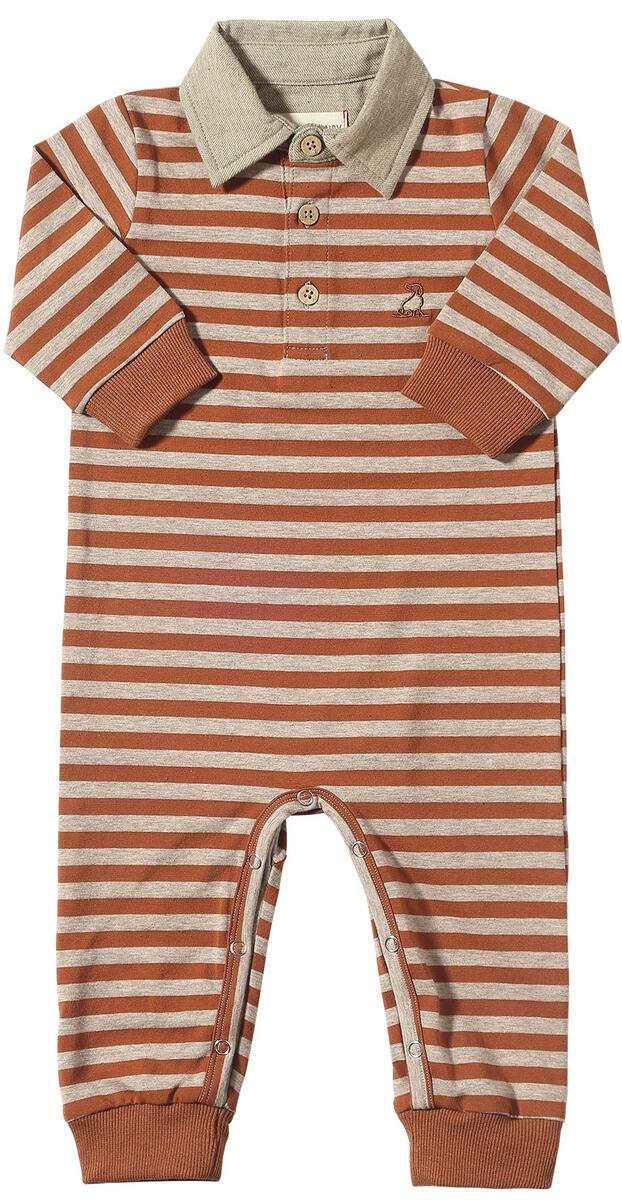 Kingston Polo Romper- Brown/ Beige Stripe (FINAL SALE)