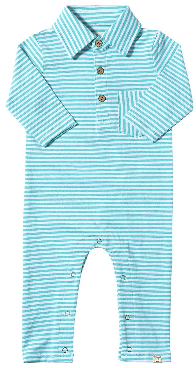 Kingston Polo Romper- Turquoise/ White