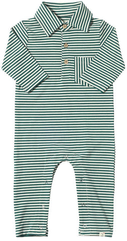 Kingston Polo Romper- Dark Green/White