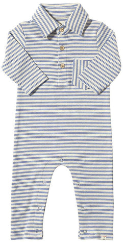 Kingston Polo Romper- Royal/Grey Double Stripe