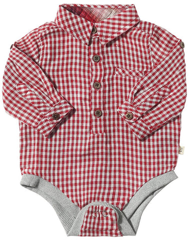 Jasper Woven Onesie- Red Micro Plaid