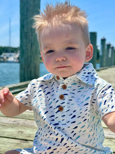 Drift Printed Polo Romper- Blue Fish