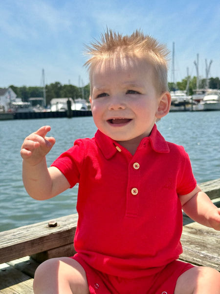 Drift Polo Romper- Red Pique