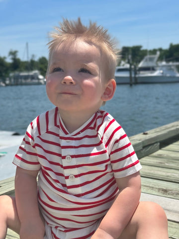 Raglan Onesie- Red/White Stripe