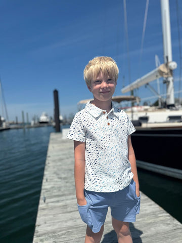 Starboard Printed Polo- Blue Fish