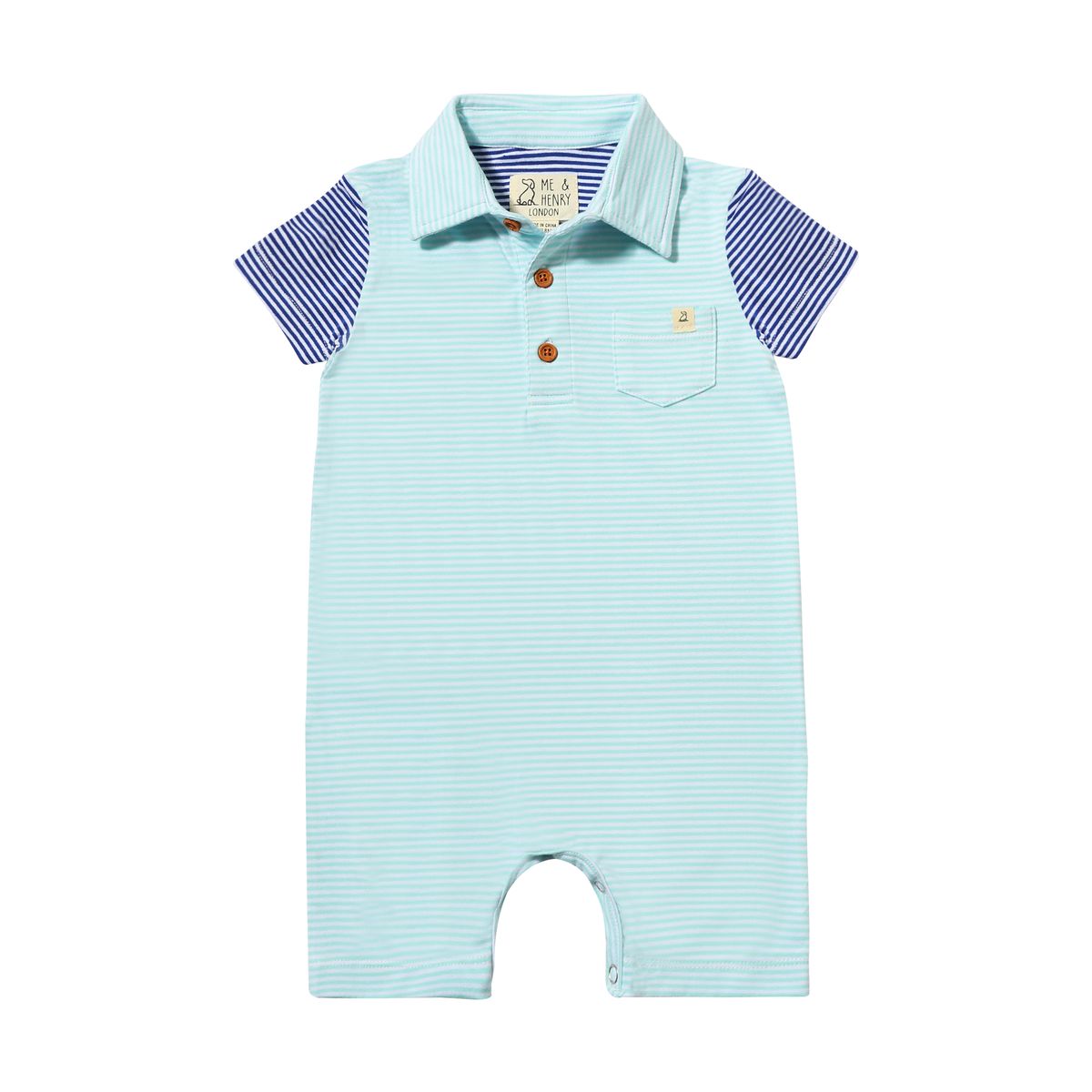 Saltash Polo Romper- Blue with Royal Arms