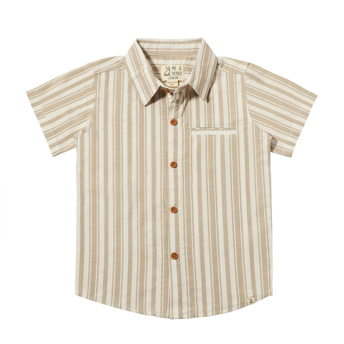Newport Woven Shirt- Beige/White Wide Stripe