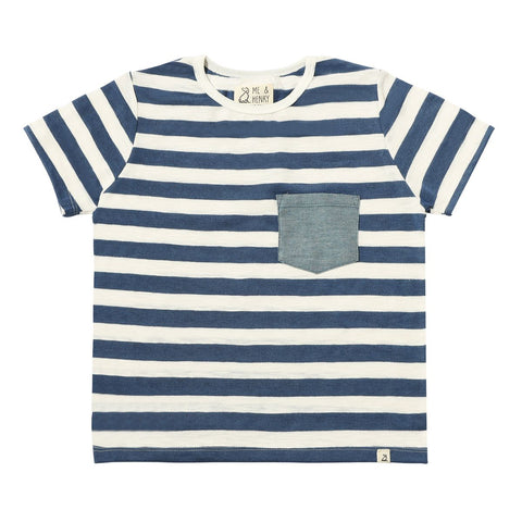Fowey Pocketed Tee- Blue/White Stripe