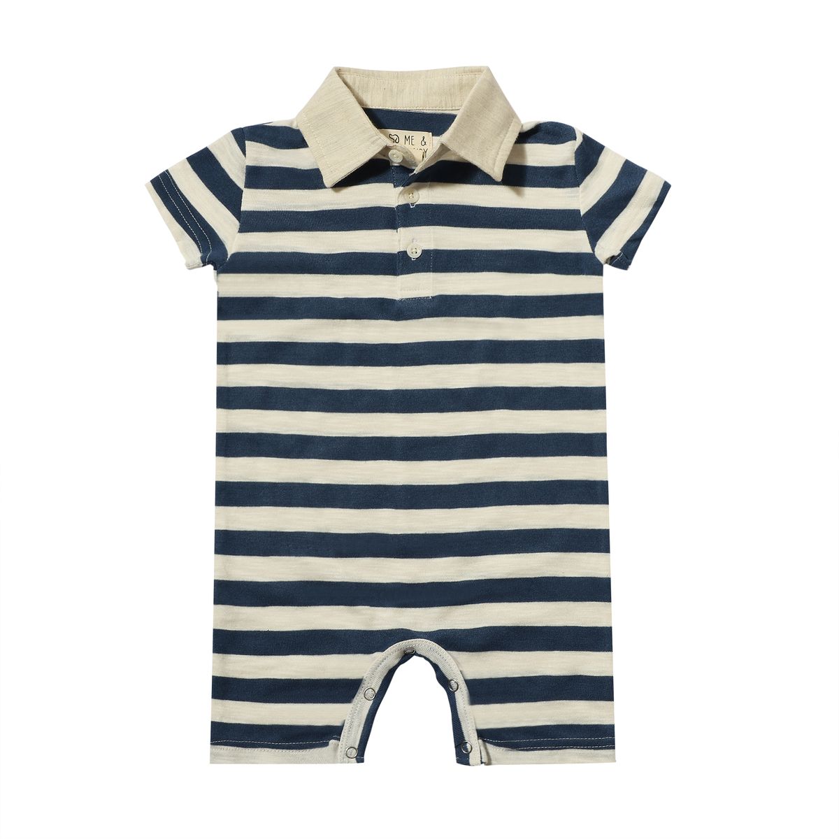Saltash Polo Romper- Navy/White Striped