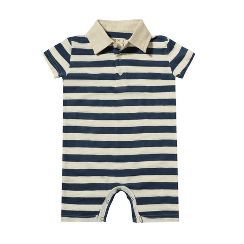 Saltash Polo Romper- Navy/White Striped