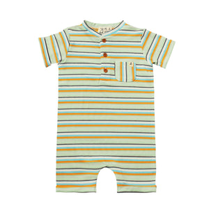 Camborne Henley Romper- Blue/Tangerine Multi-stripe