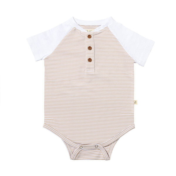 League Raglan Onesie- Beige/ White Stripes