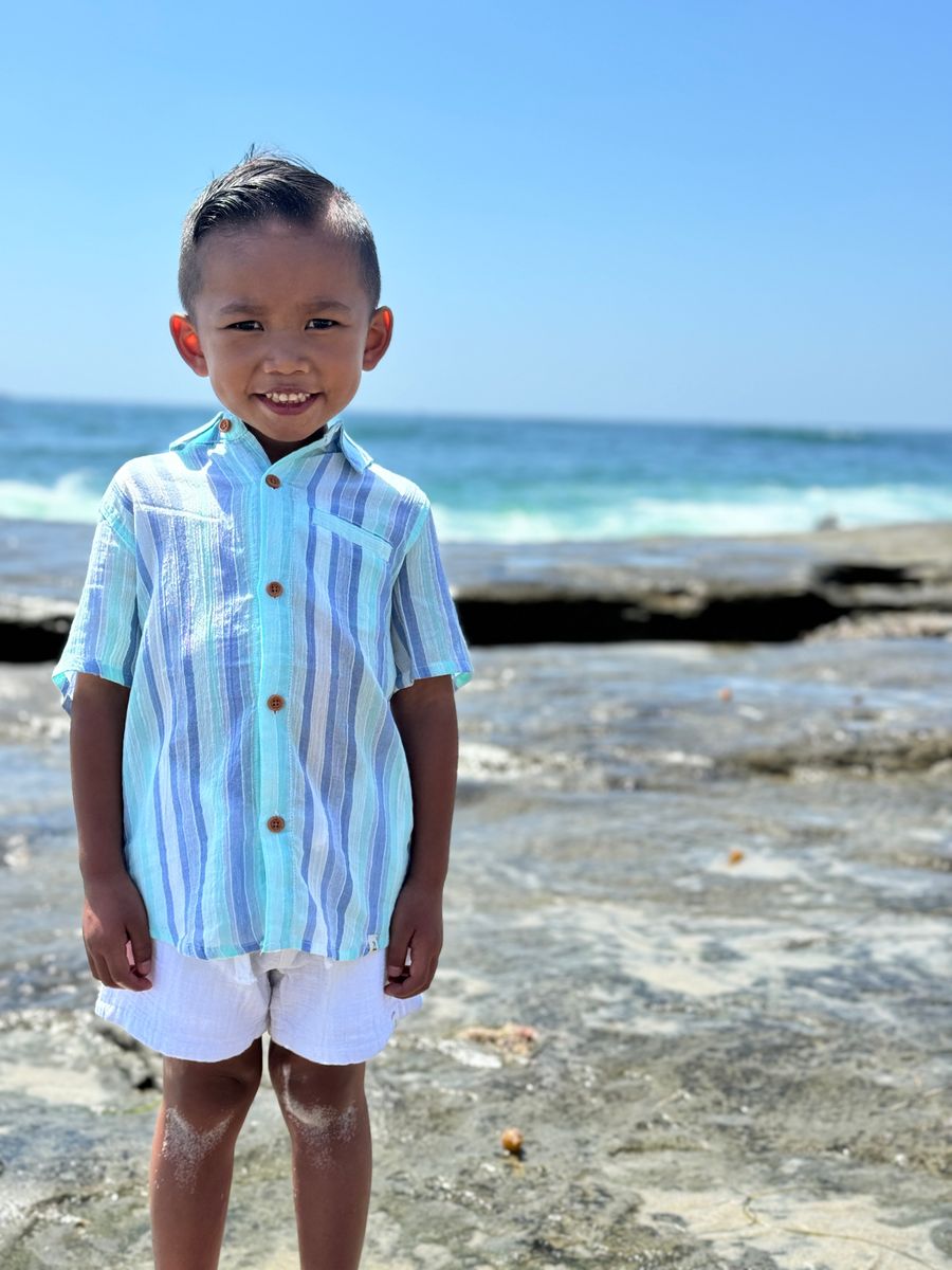 Newport Woven Shirt- Blue/Seafoam Stripe
