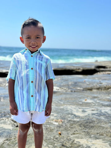 Newport Woven Shirt- Blue/Seafoam Stripe