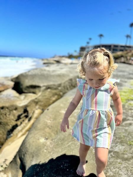 Harper Dress- Berry/Aqua Stripe