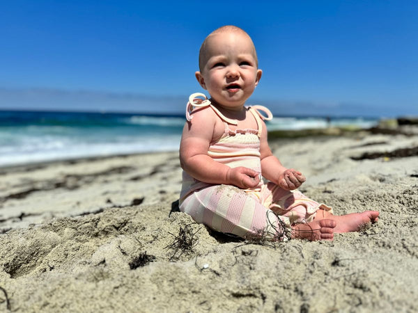 Victoria Romper-Light Pink Stripe Rib