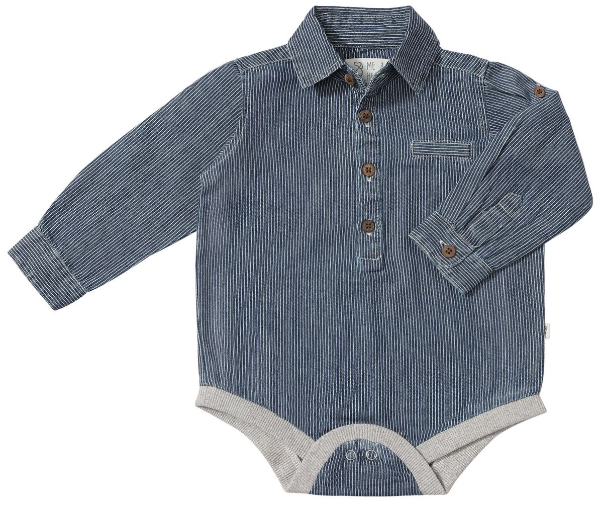 Jasper Woven Onesie- Blue/Thin White Stripe